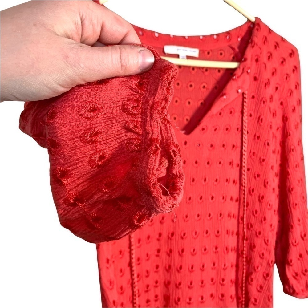 Lavender Brown Red Cedric Eyelet Stitch Fix Tassel 3/4 Sleeve Blouse Top Sz S - Picture 8 of 17